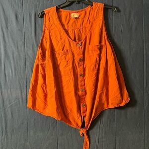 Universal Thread Orange Sleeveless Tie-Front Blouse